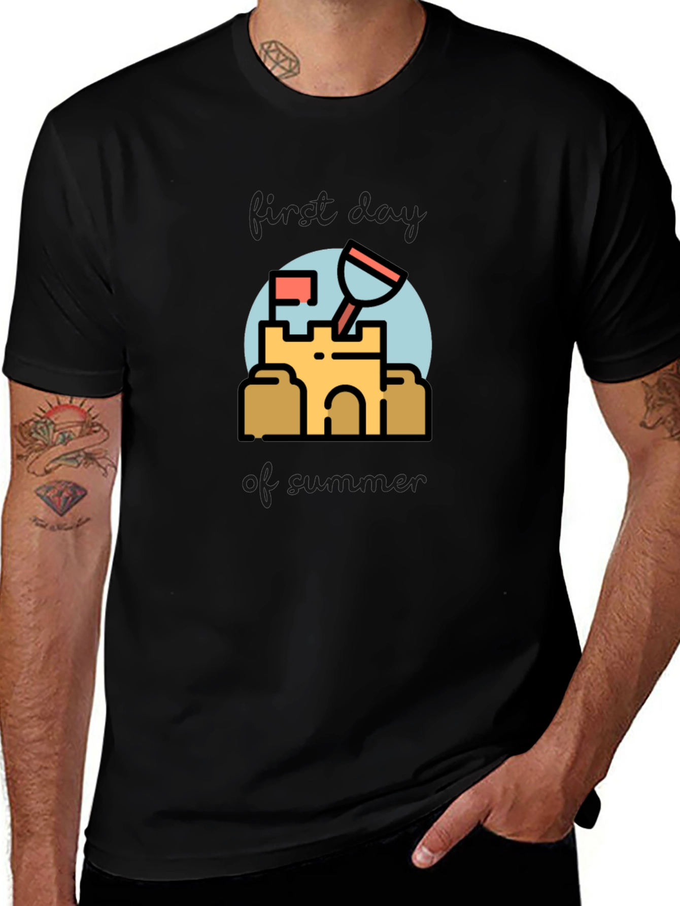 Sandcastle Graphic Tee - Black Cotton T-Shirt