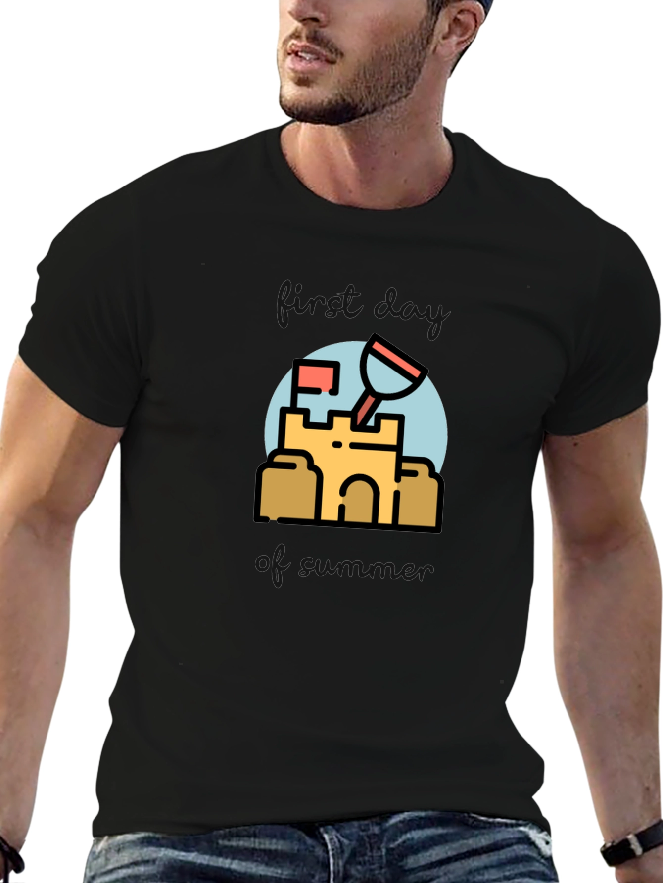 Sandcastle Graphic Tee - Black Cotton T-Shirt