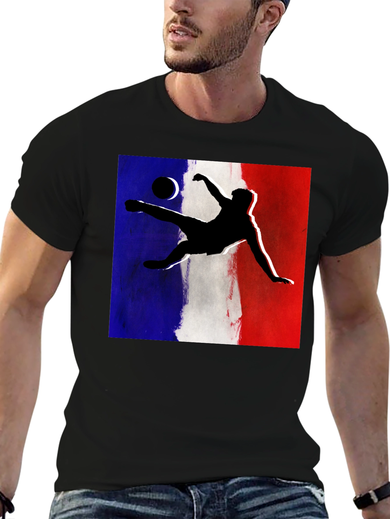 French Soccer Kick T-Shirt - Black Cotton Tee