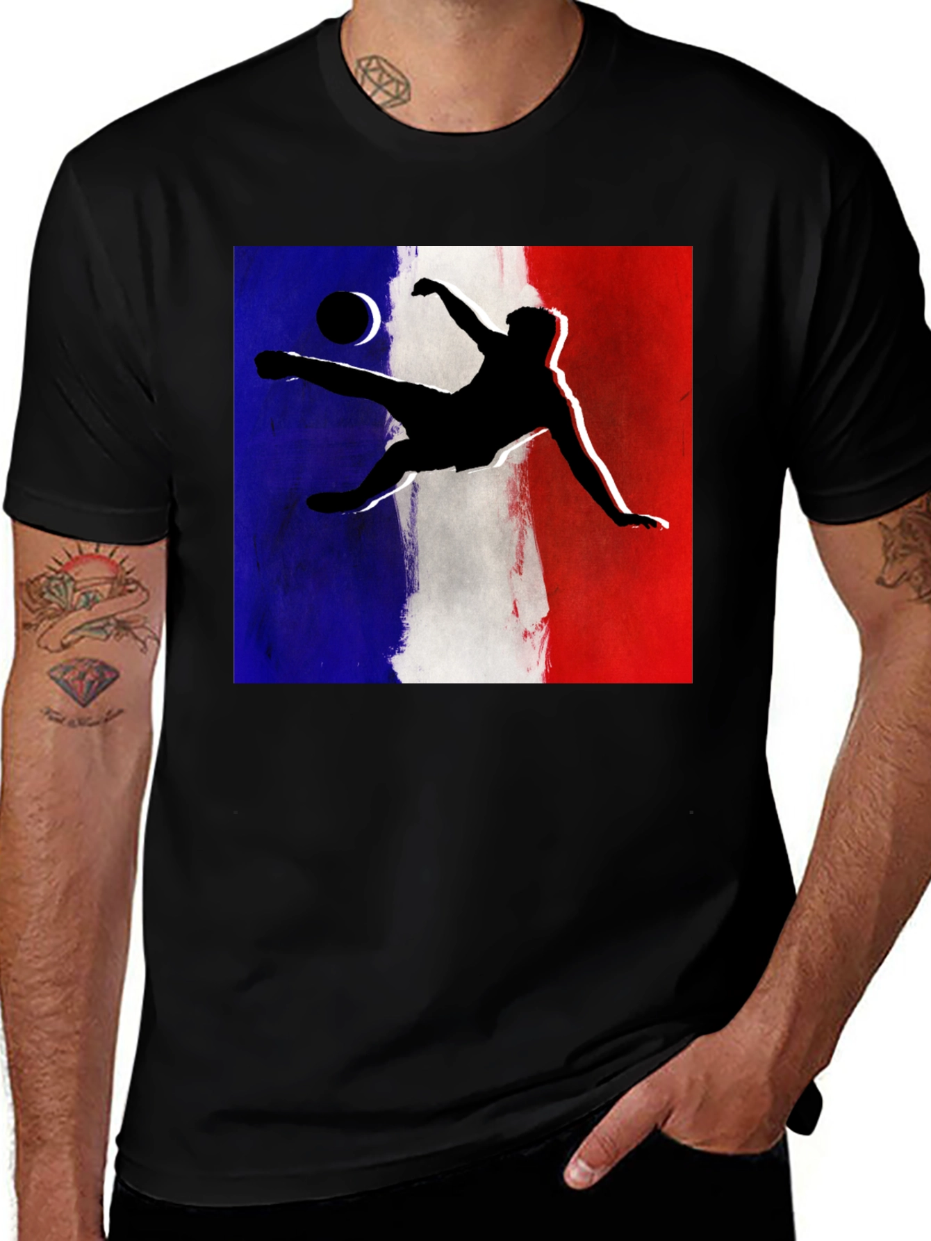 French Soccer Kick T-Shirt - Black Cotton Tee