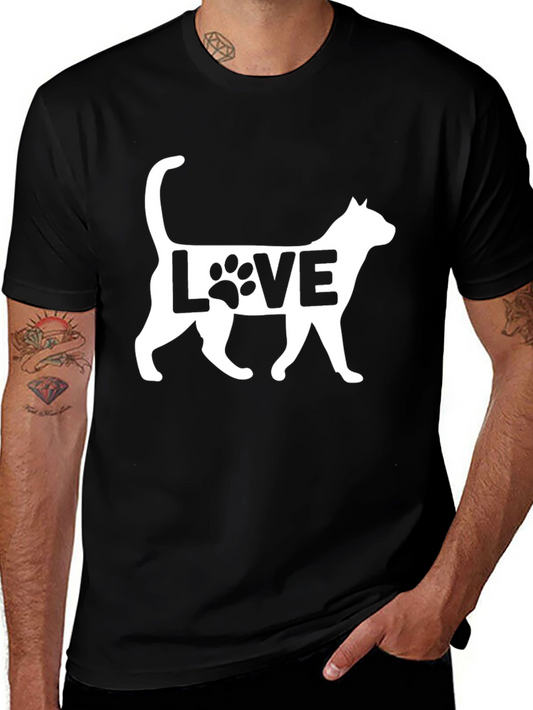 Cat Love Graphic Print Black T-Shirt