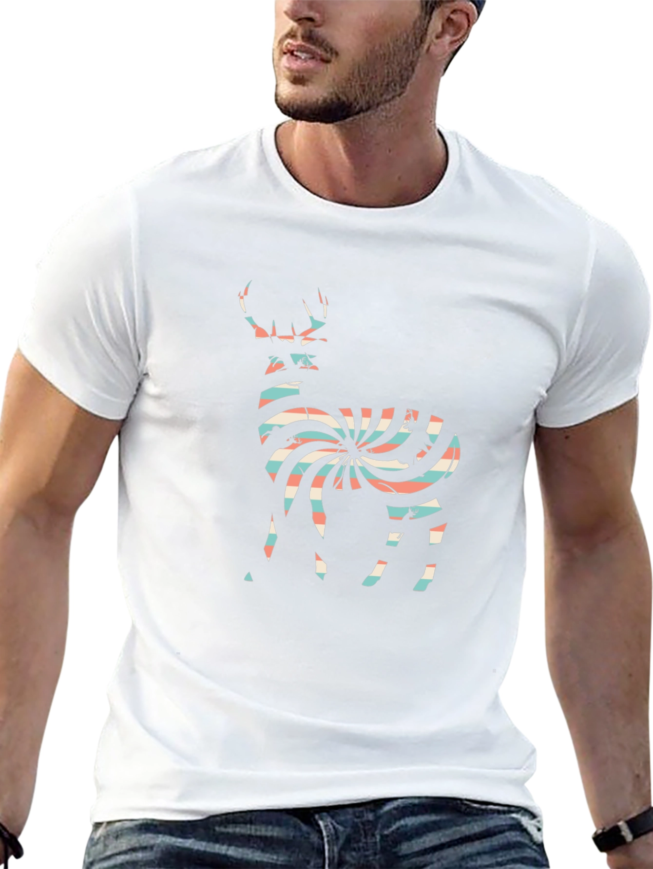 Stylish Deer Print Crew Neck T-Shirt