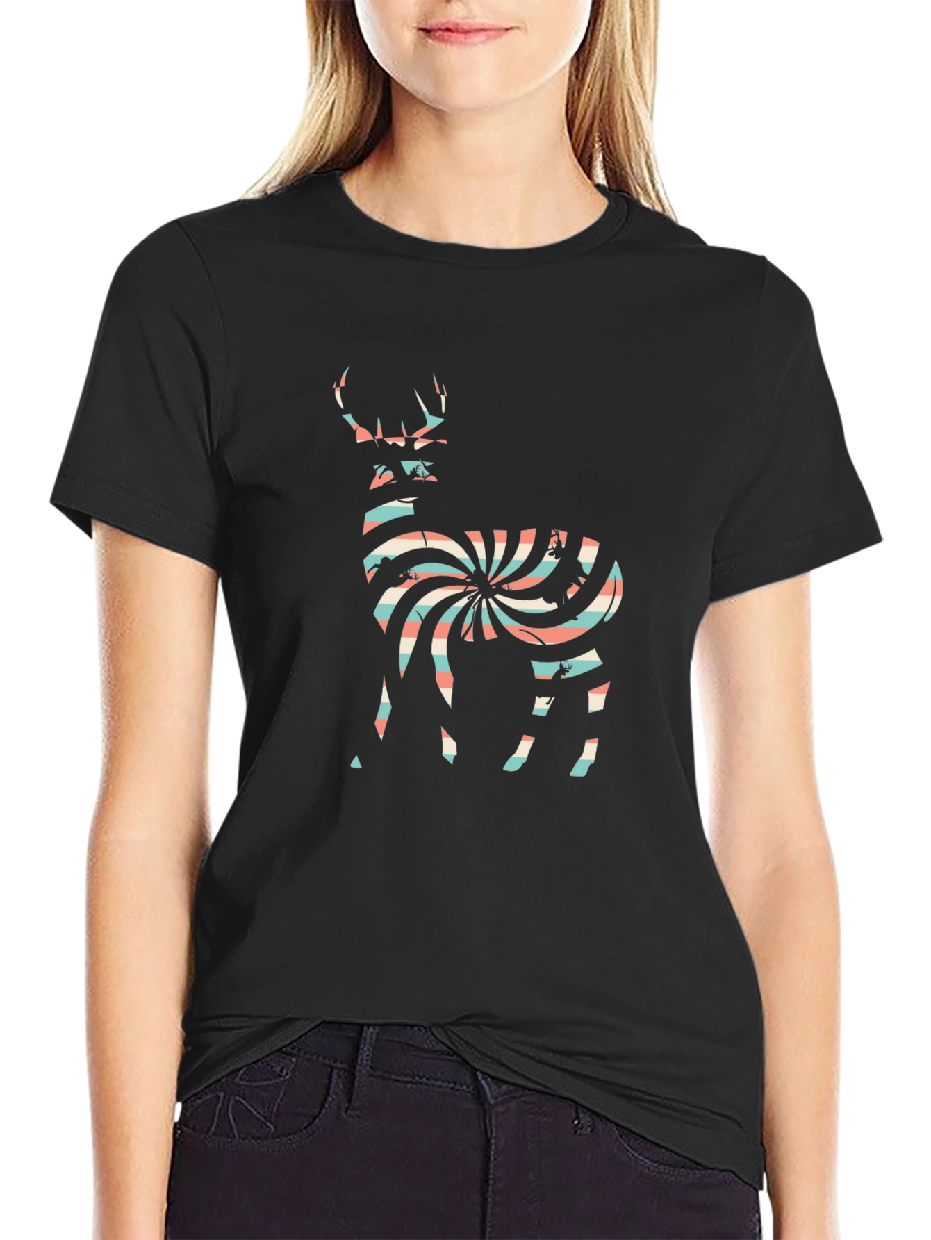 Stylish Deer Print Crew Neck T-Shirt