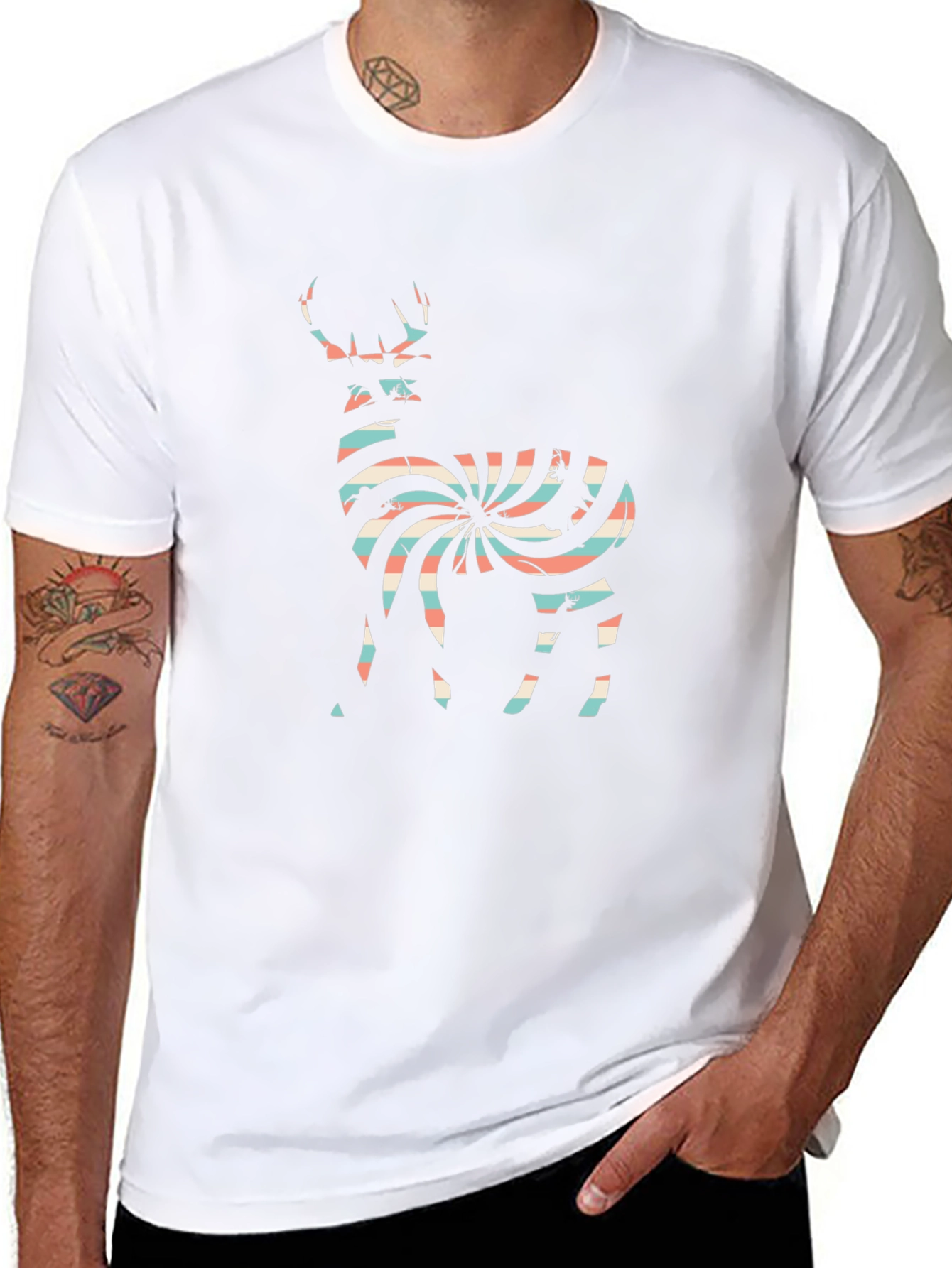 Stylish Deer Print Crew Neck T-Shirt