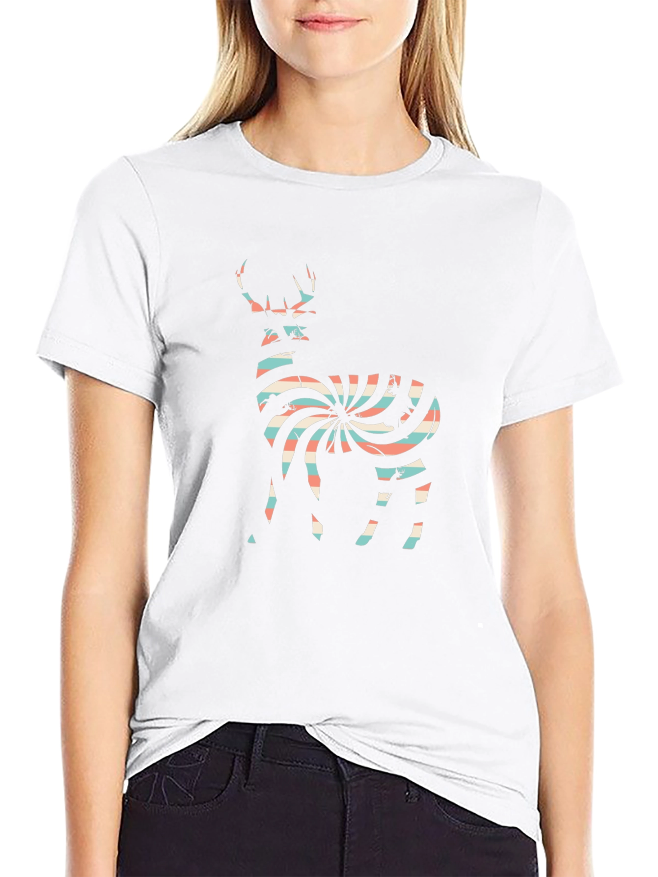 Stylish Deer Print Crew Neck T-Shirt