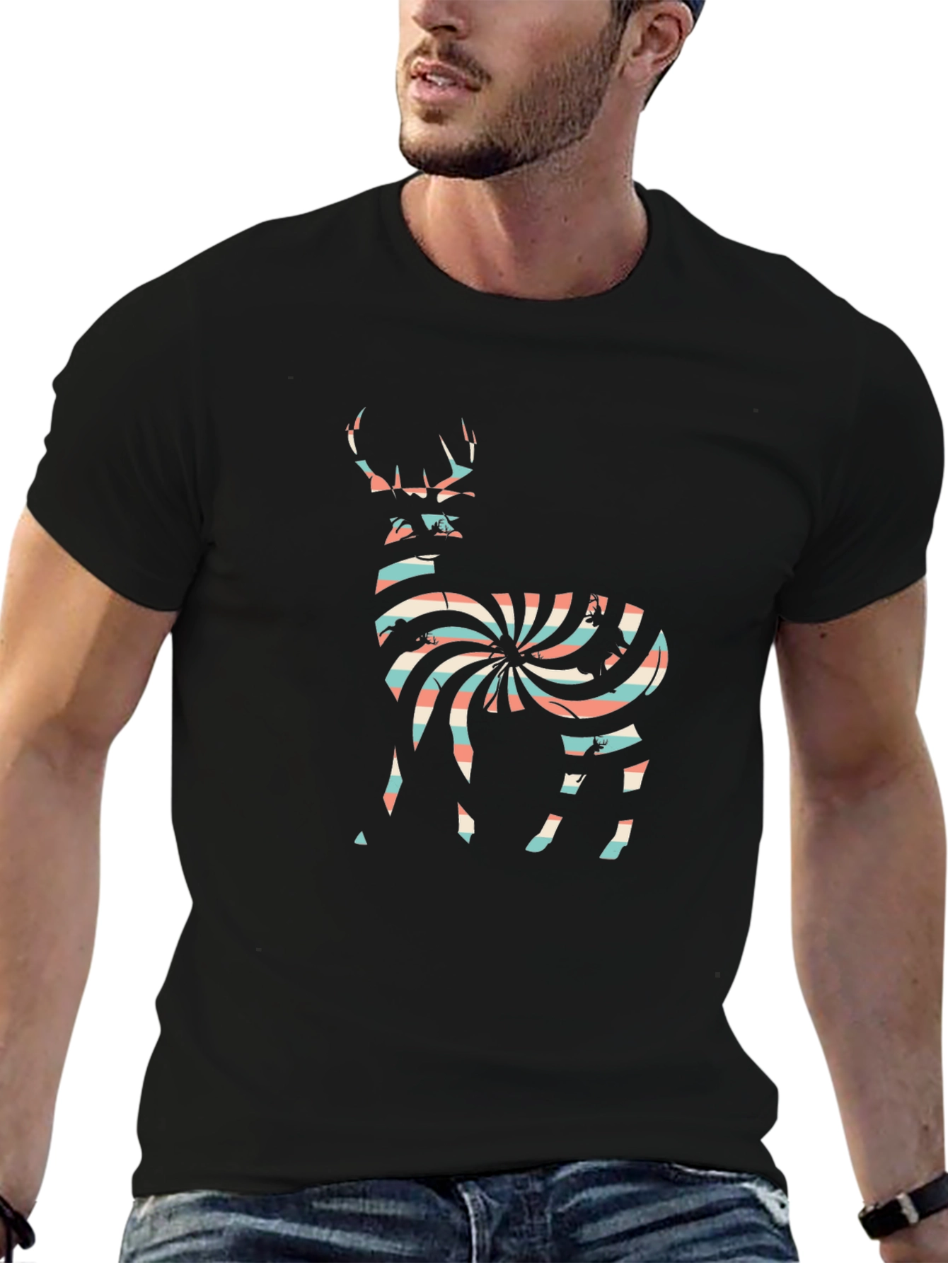 Stylish Deer Print Crew Neck T-Shirt