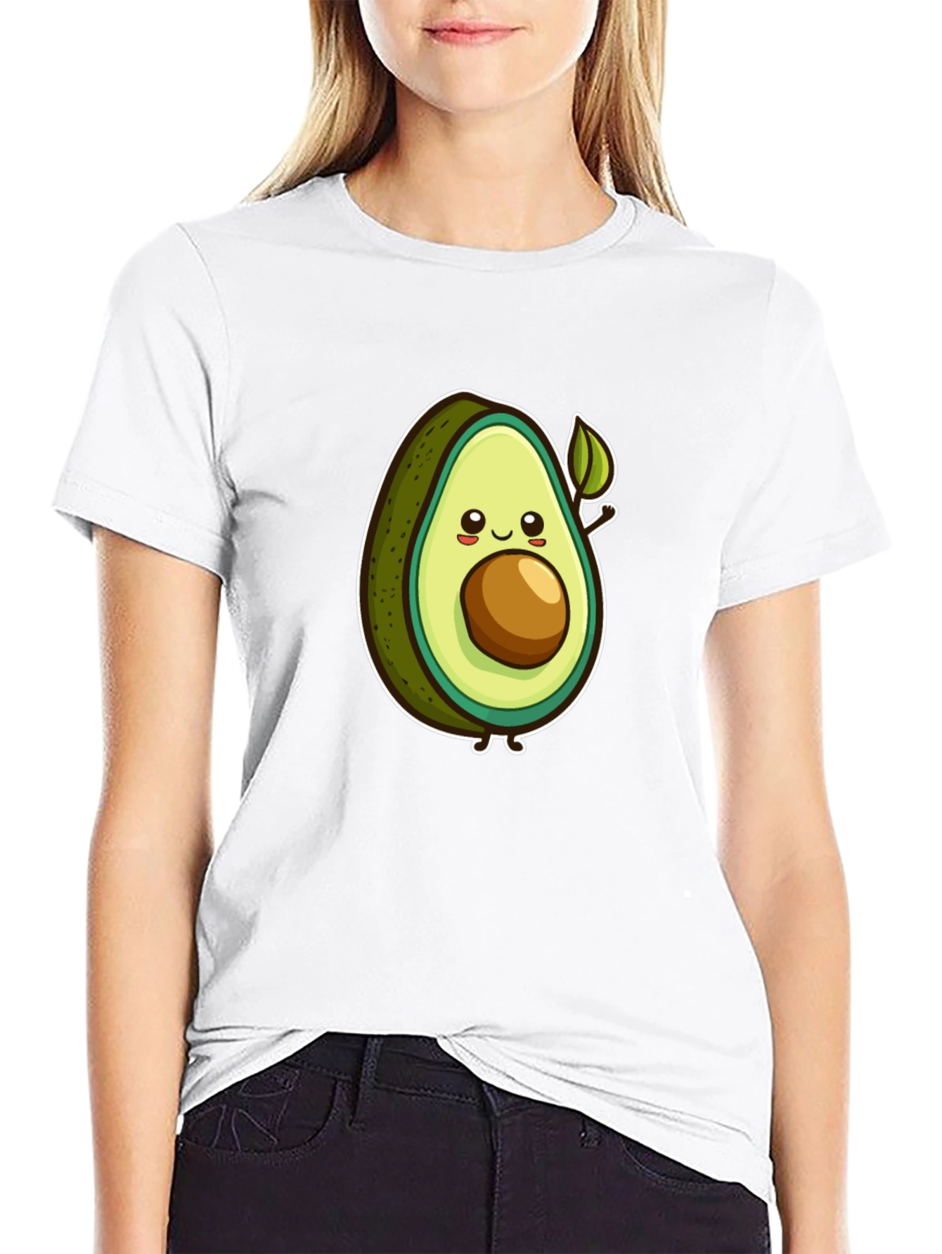 Cartoon Avocado Graphic Tee - Black Unisex T-Shirt