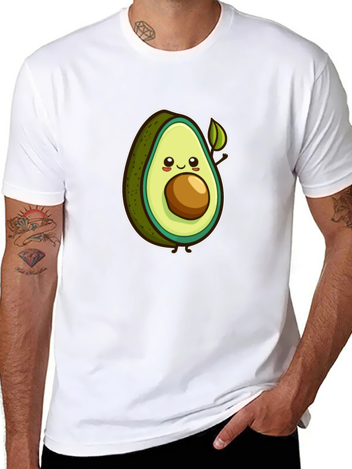 Cartoon Avocado Graphic Tee - Black Unisex T-Shirt