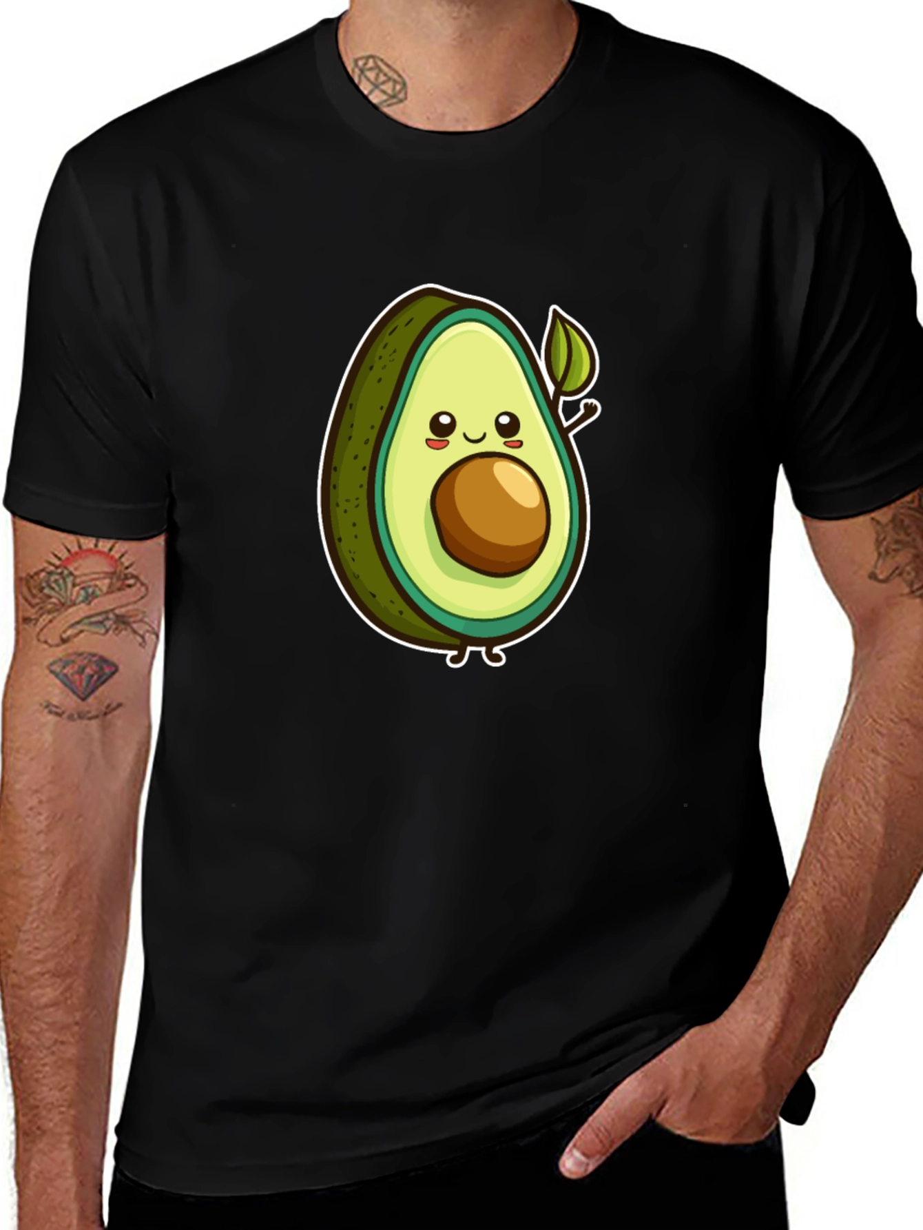 Cartoon Avocado Graphic Tee - Black Unisex T-Shirt