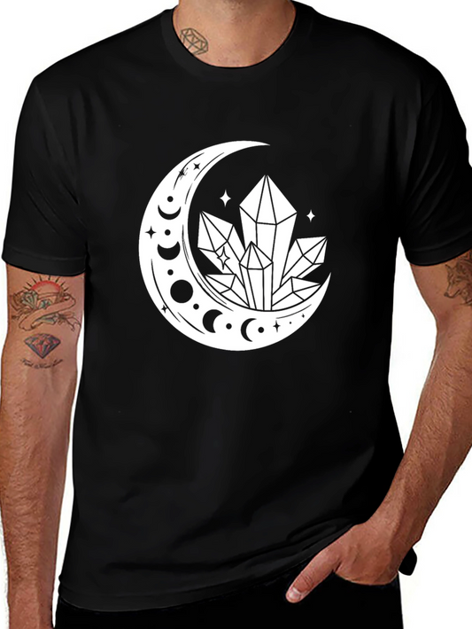 Crescent Moon Crystal Graphic T-Shirt - Black