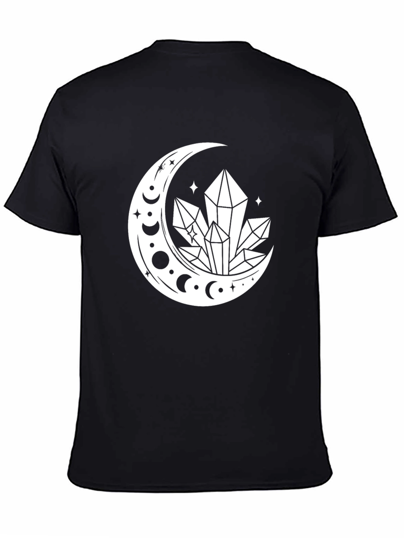 Crescent Moon Crystal Graphic T-Shirt - Black