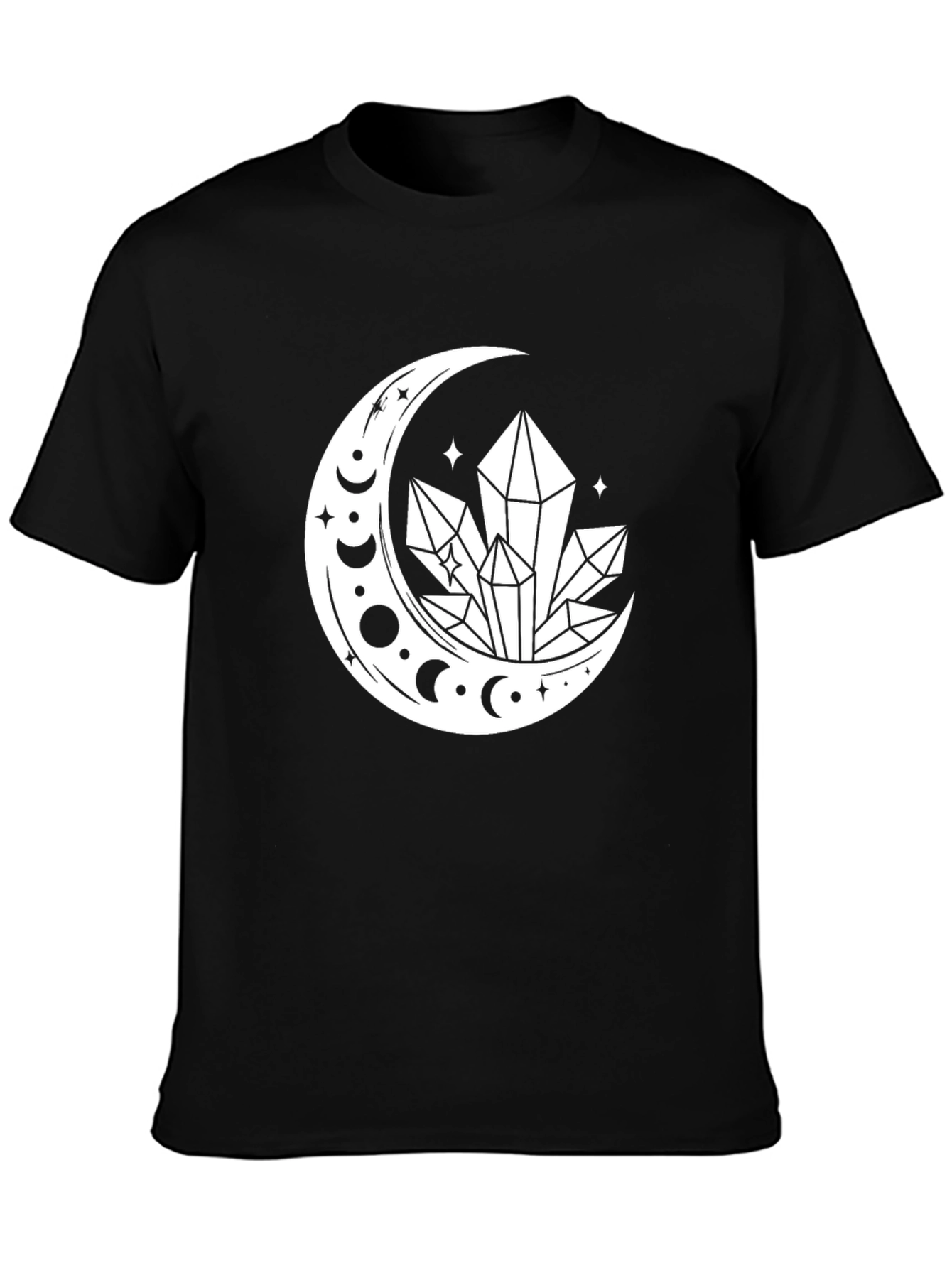 Crescent Moon Crystal Graphic T-Shirt - Black