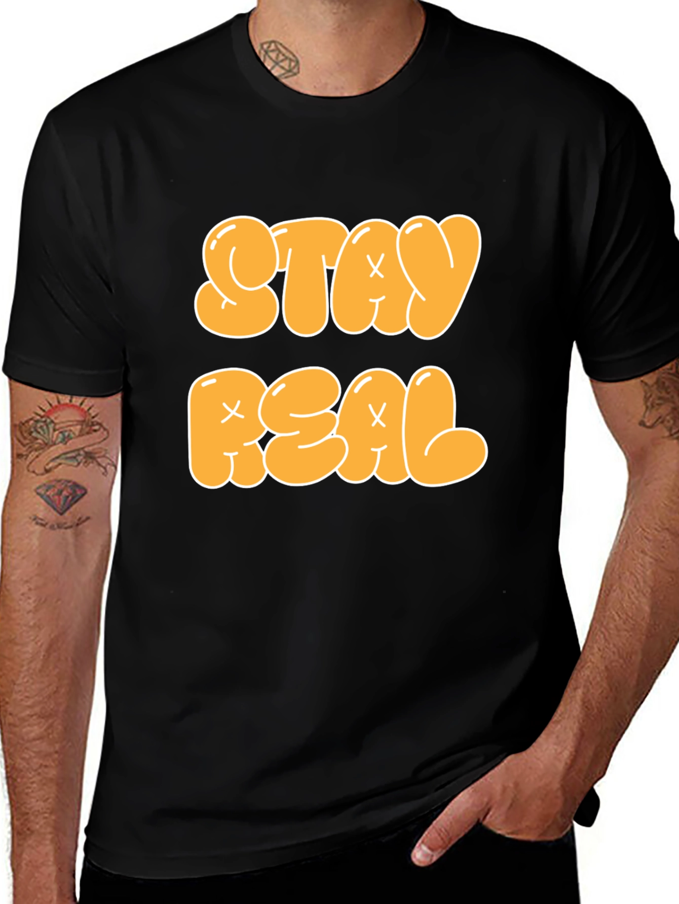Stay Real Graphic Tee - Black Cotton Blend