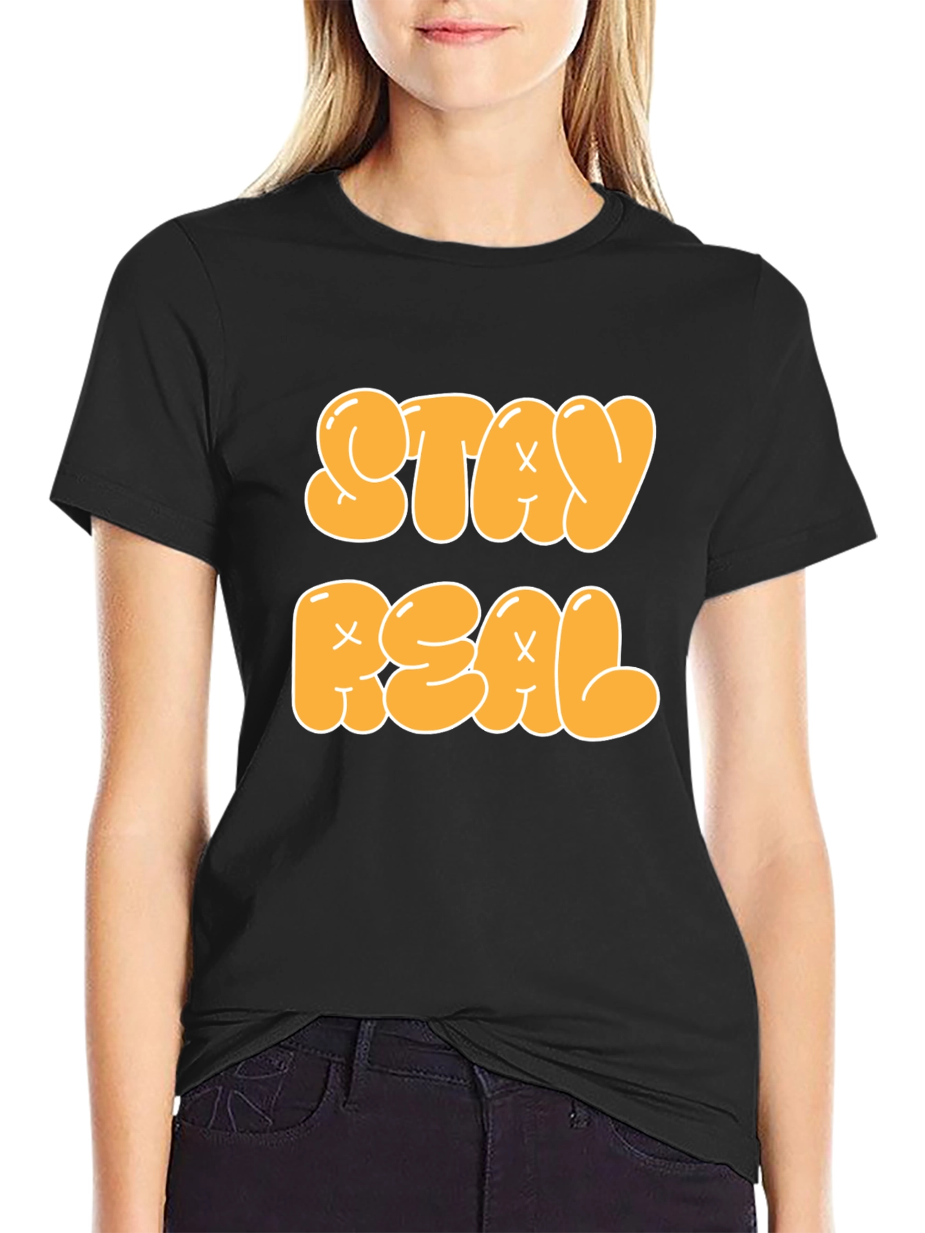 Stay Real Graphic Tee - Black Cotton Blend