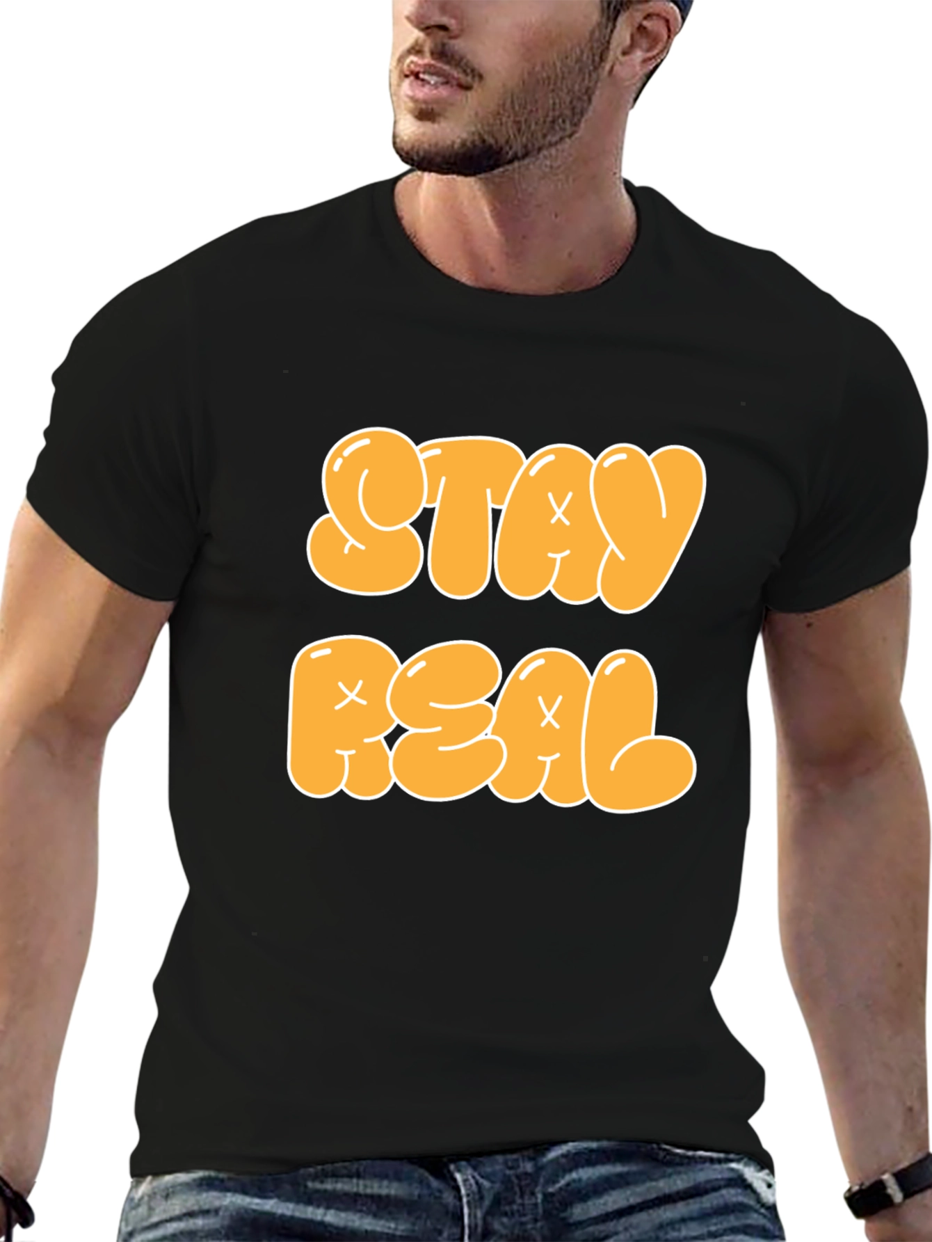 Stay Real Graphic Tee - Black Cotton Blend