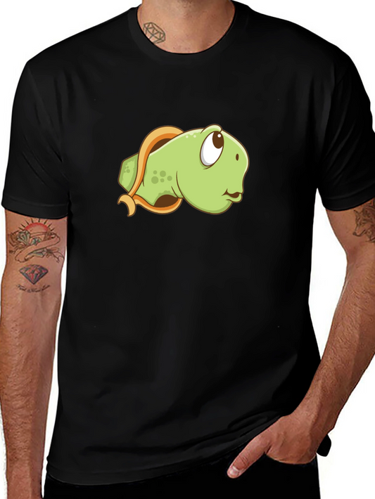 Cartoon Turtle Graphic Tee - Black Casual Shirt