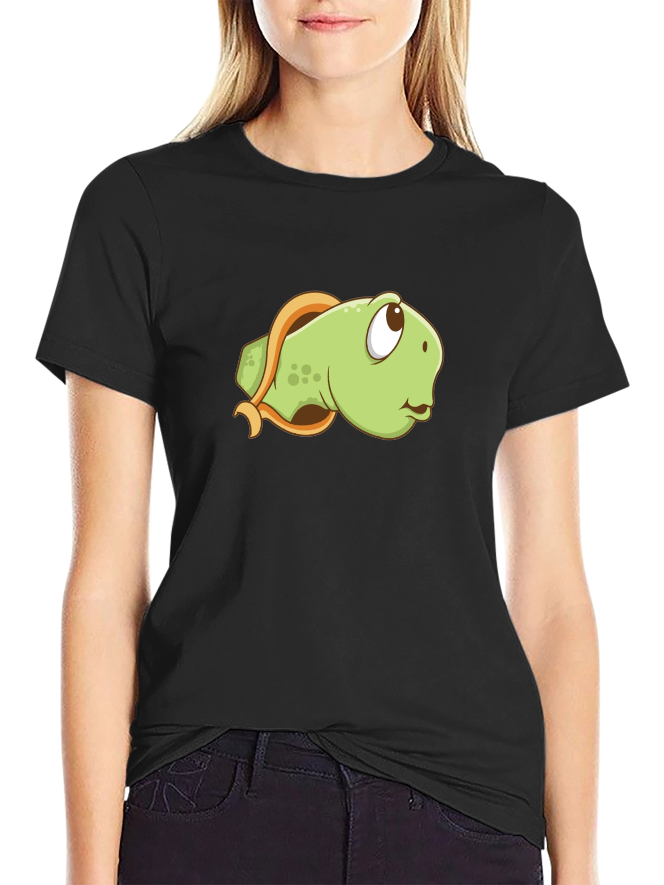 Cartoon Turtle Graphic Tee - Black Casual Shirt