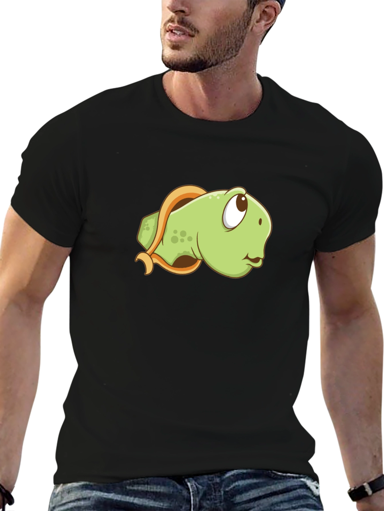 Cartoon Turtle Graphic Tee - Black Casual Shirt