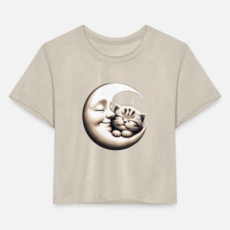 Peaceful Kitten and Moon Embrace