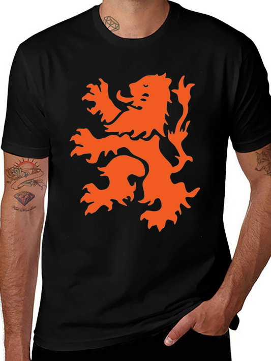 Black T-Shirt with Orange Lion Graphic