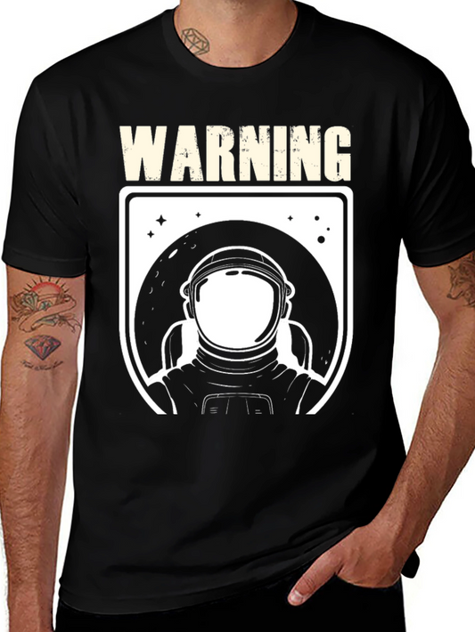 Warning Astronaut Graphic Print Black T-Shirt