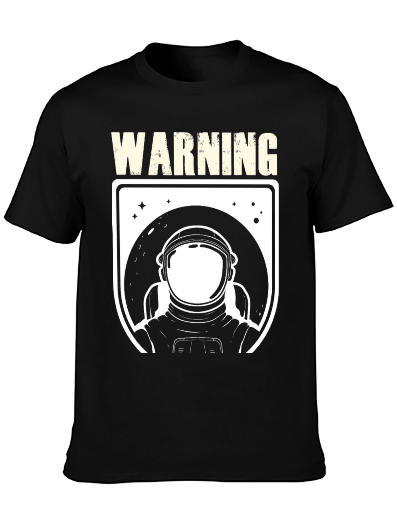 Warning Astronaut Graphic Print Black T-Shirt