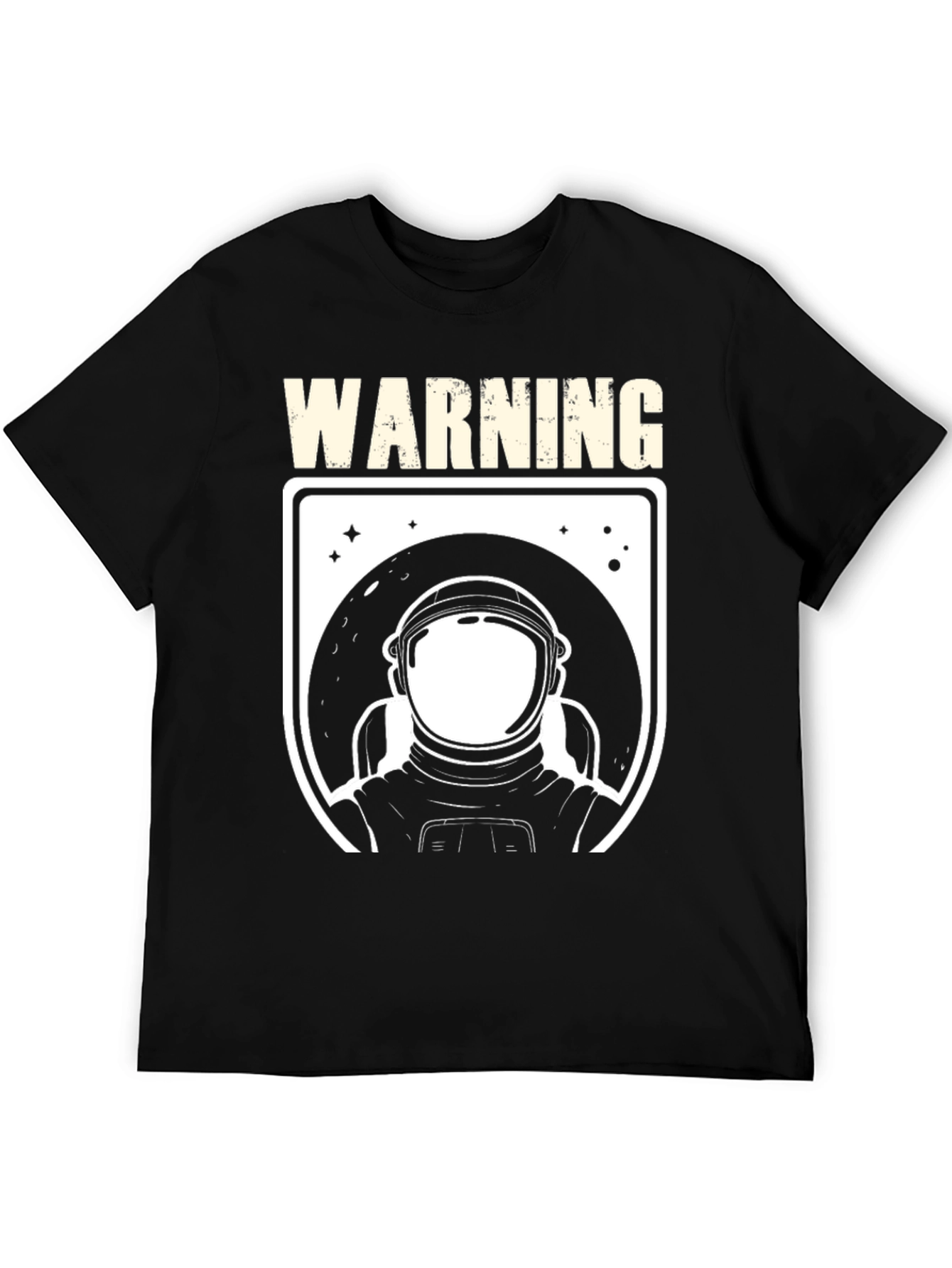 Warning Astronaut Graphic Print Black T-Shirt