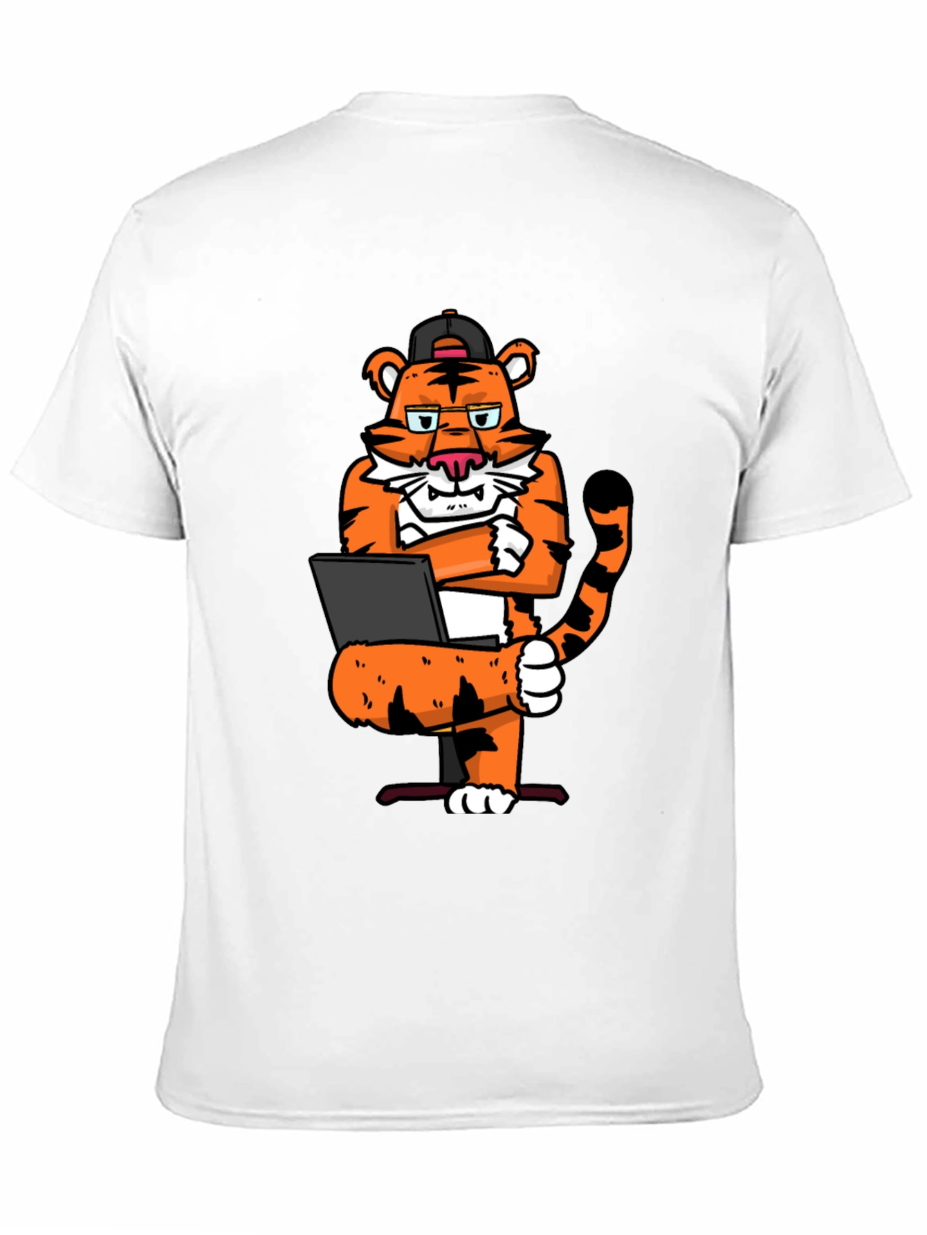 Cool Tiger Working on Laptop Graphic T-Shirt