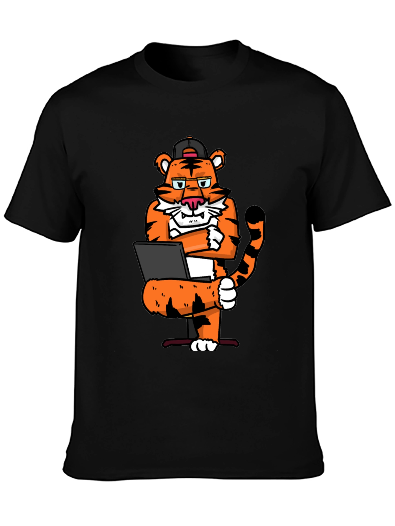 Cool Tiger Working on Laptop Graphic T-Shirt