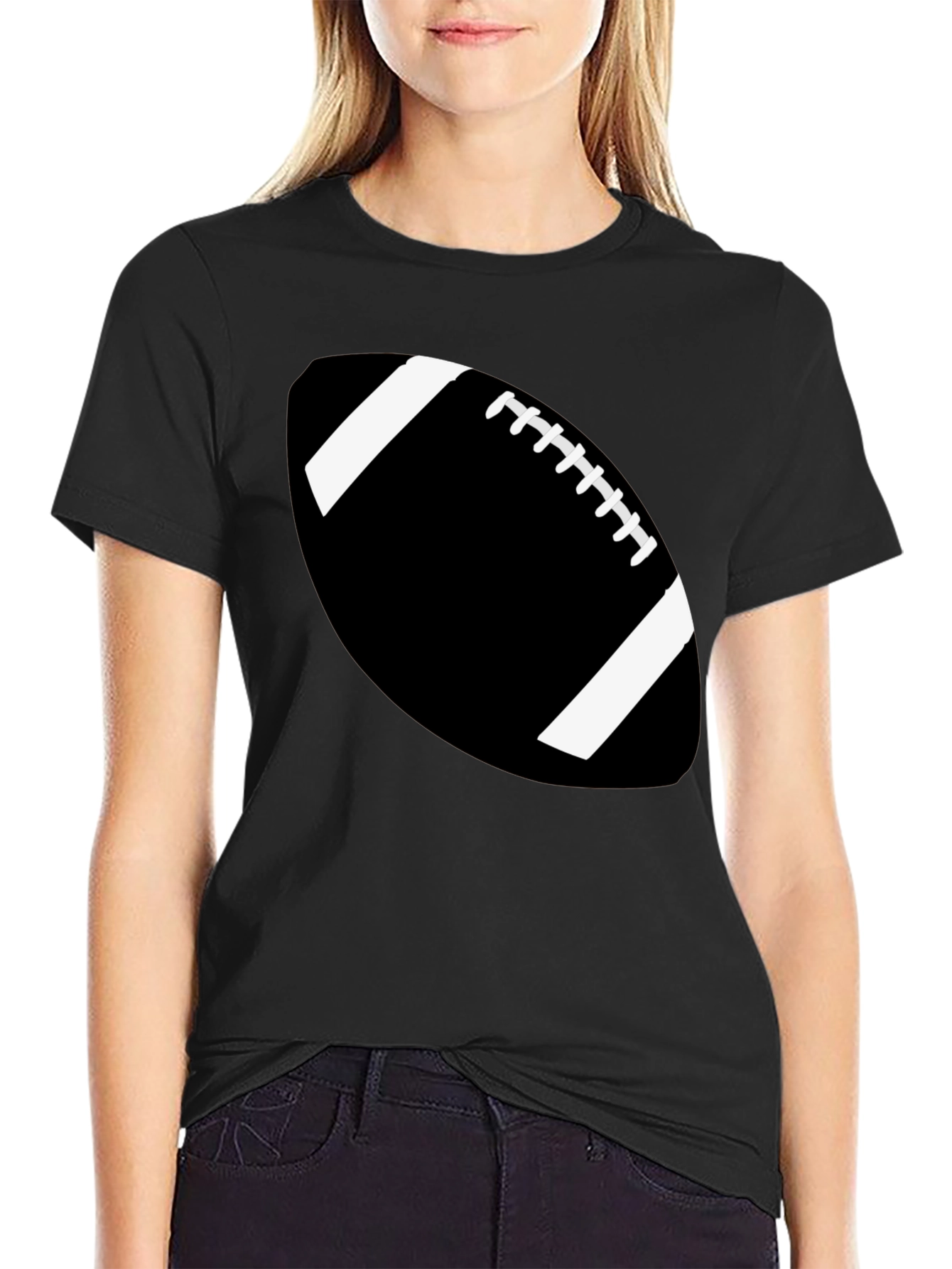 Football Graphic Tee - Black Cotton Casual Shirt