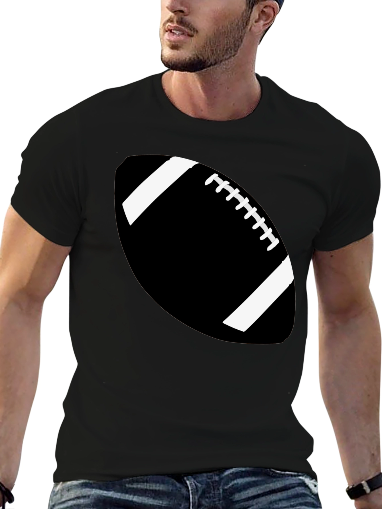 Football Graphic Tee - Black Cotton Casual Shirt
