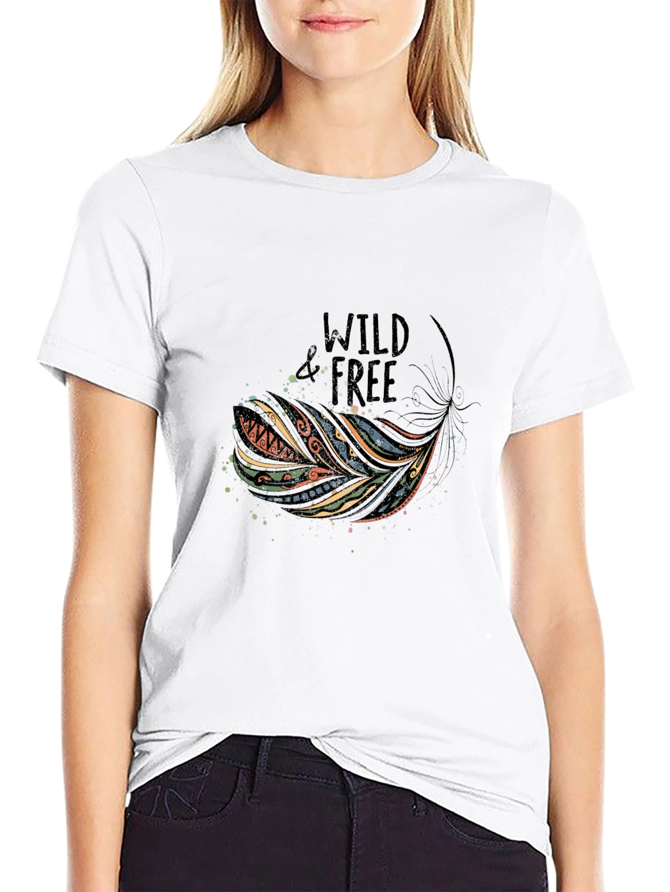 Wild and Free Feather Graphic Tee - Black