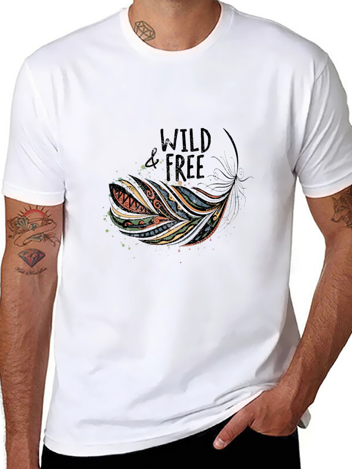 Wild and Free Feather Graphic Tee - Black