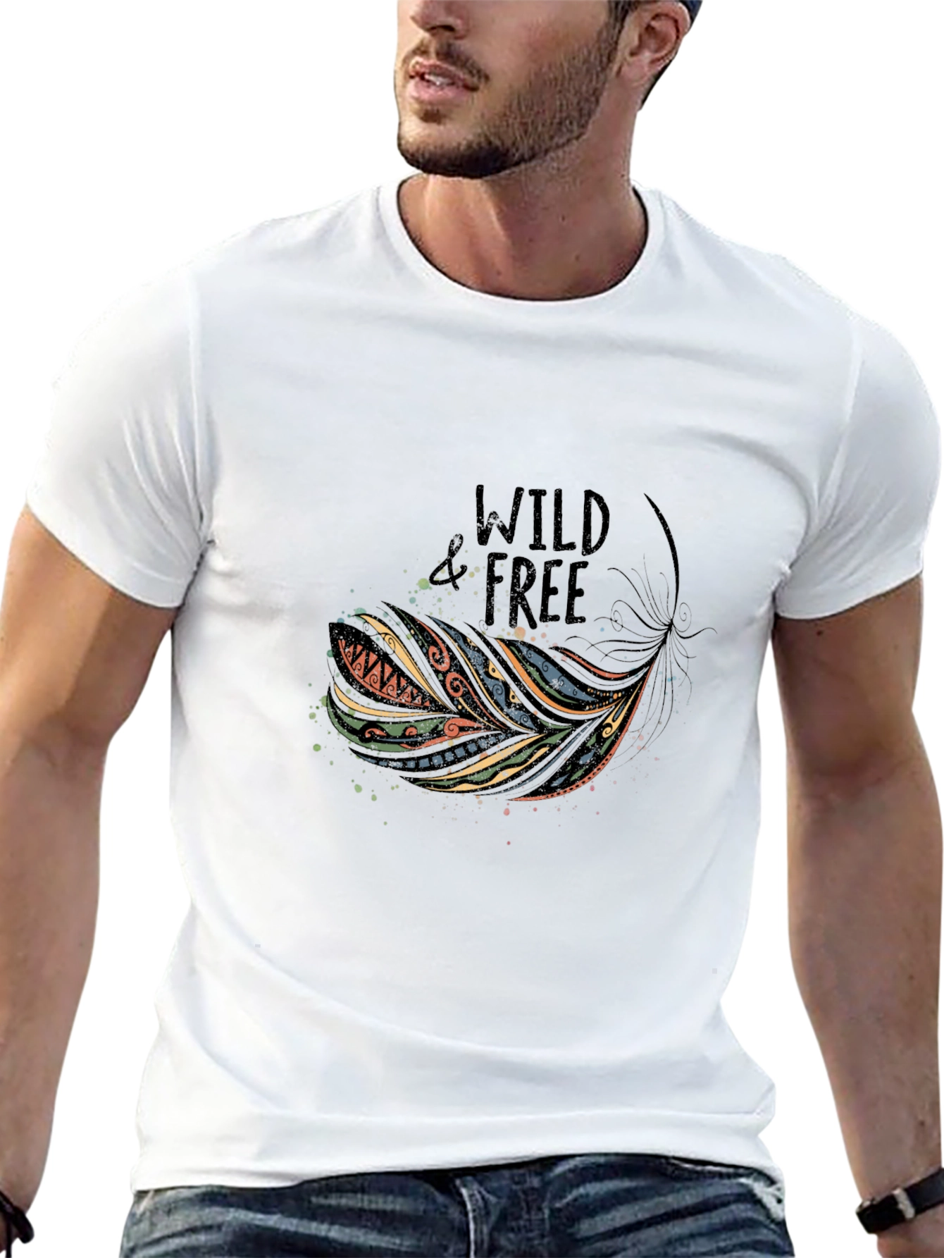 Wild and Free Feather Graphic Tee - Black