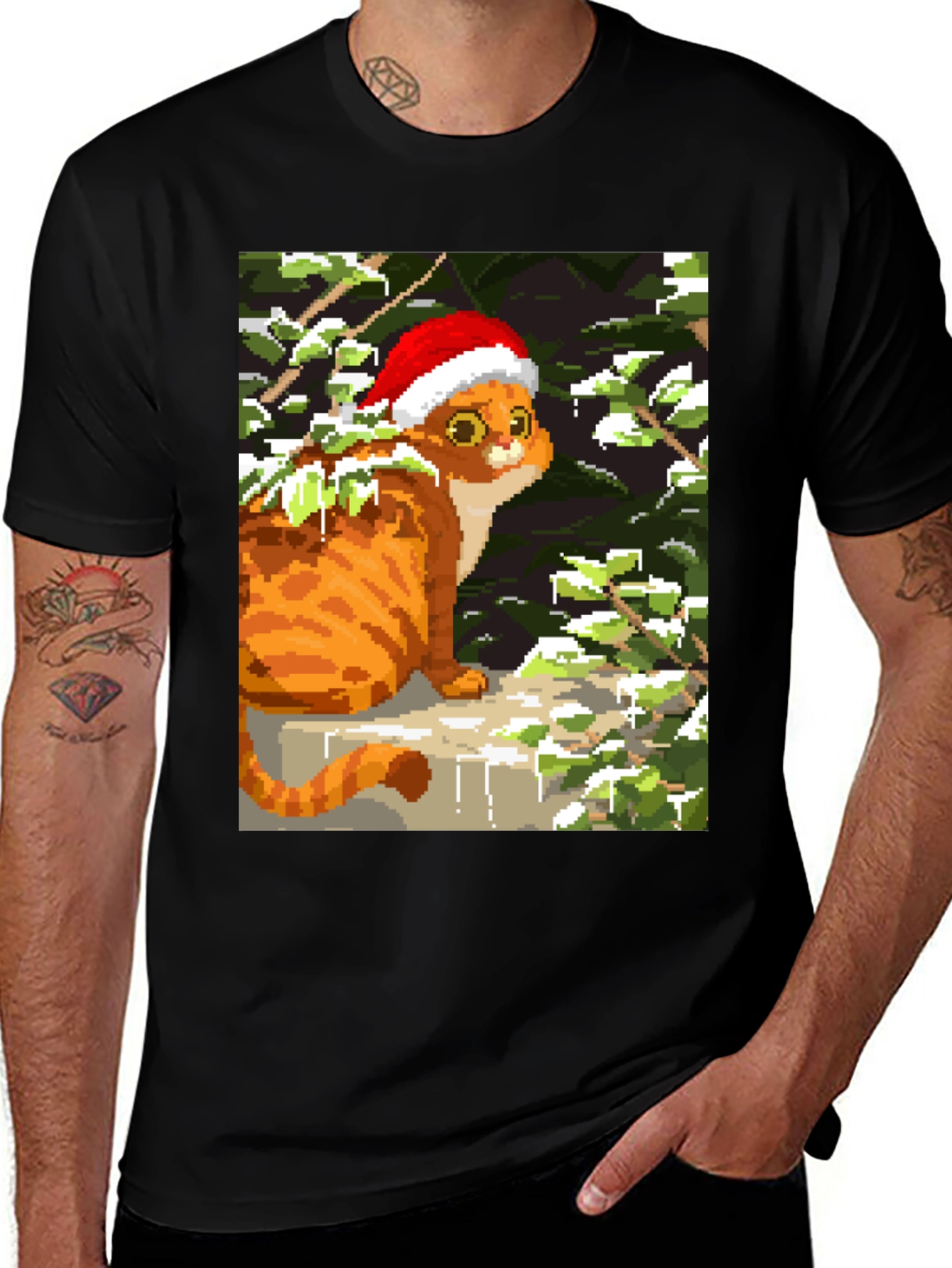 Pixel Cat Christmas Tee