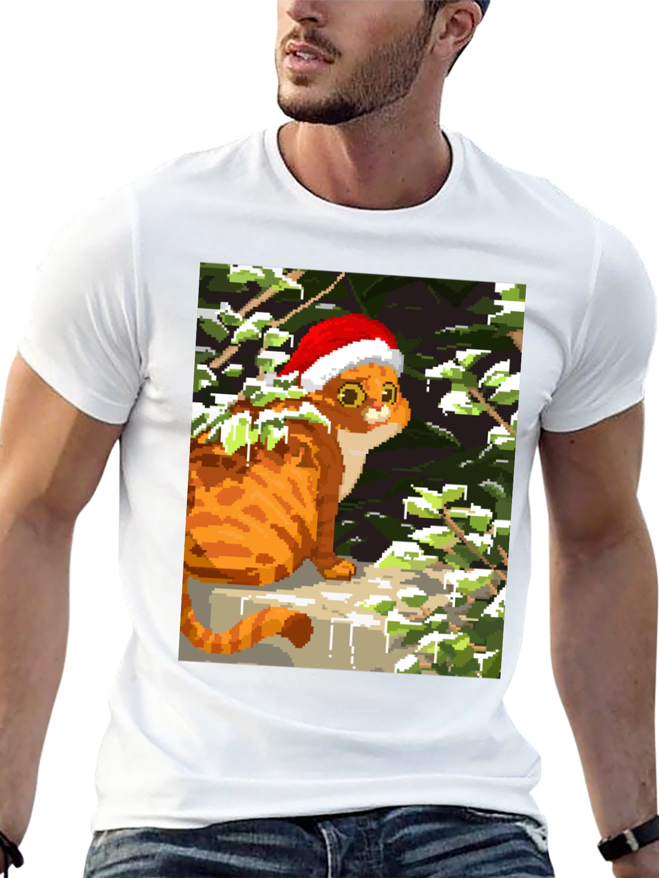 Pixel Cat Christmas Tee