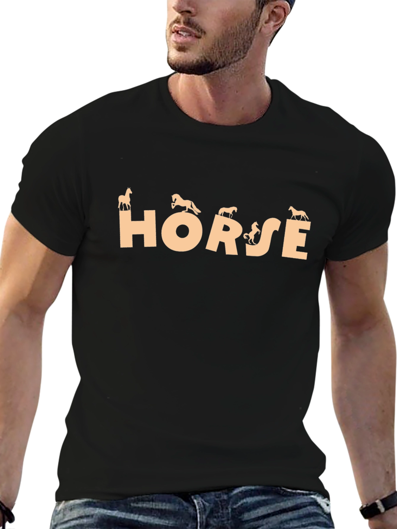 Horse Graphic Print Black Tee