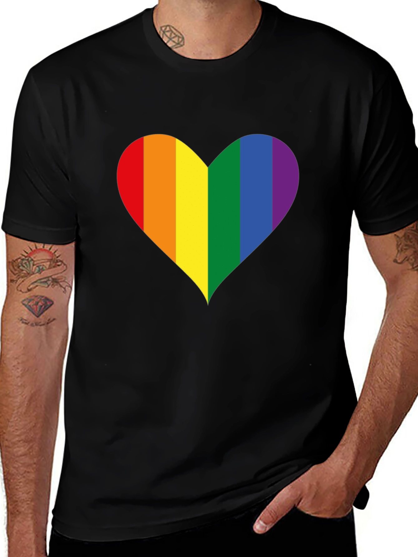 Pride Heart Graphic Tee - Black Cotton Blend