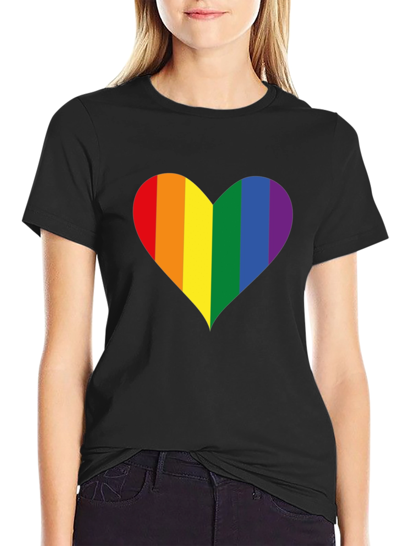 Pride Heart Graphic Tee - Black Cotton Blend