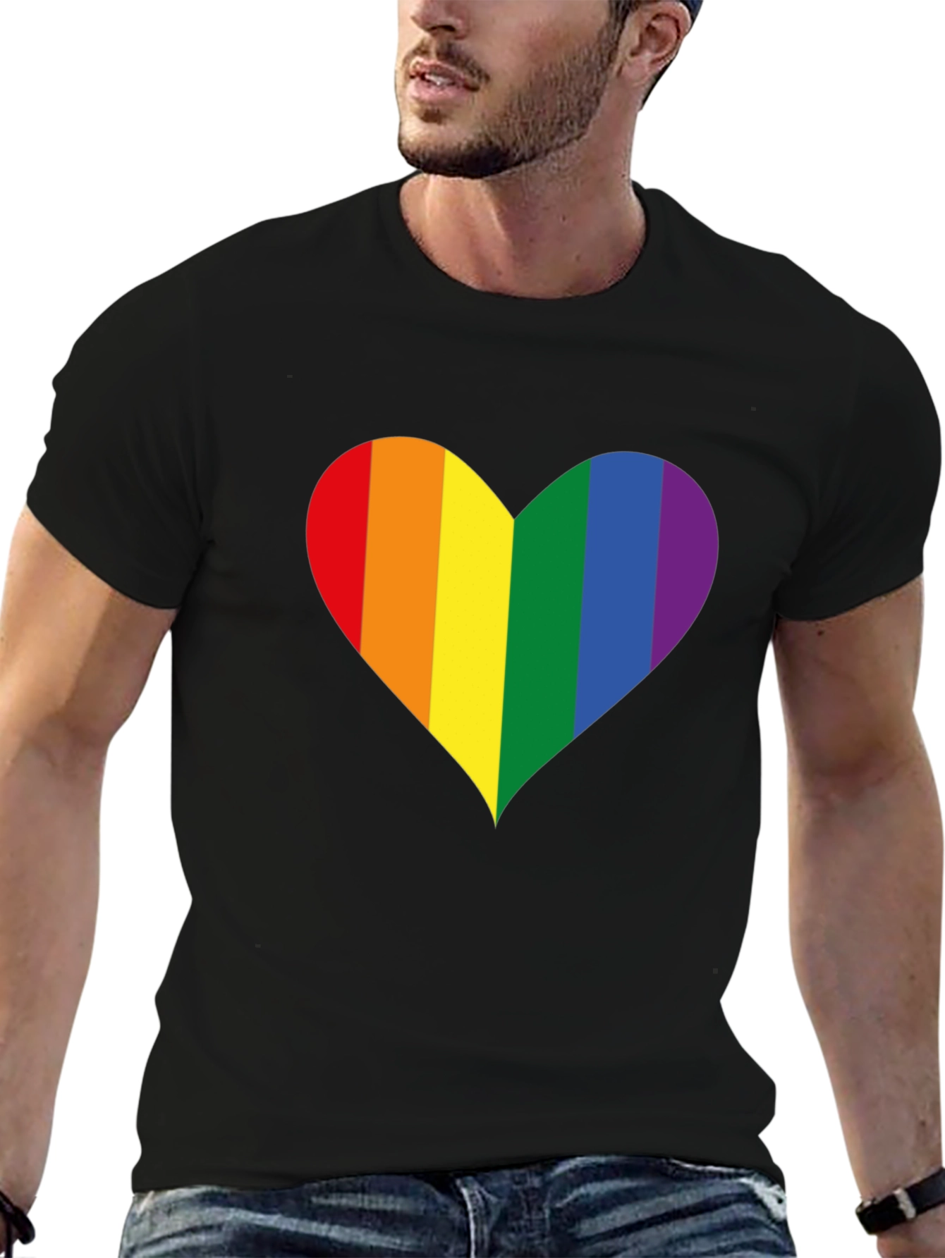 Pride Heart Graphic Tee - Black Cotton Blend