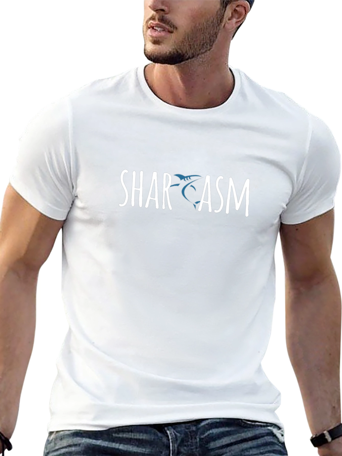 Shark Sarcasm Graphic Print Crew Neck T-Shirt