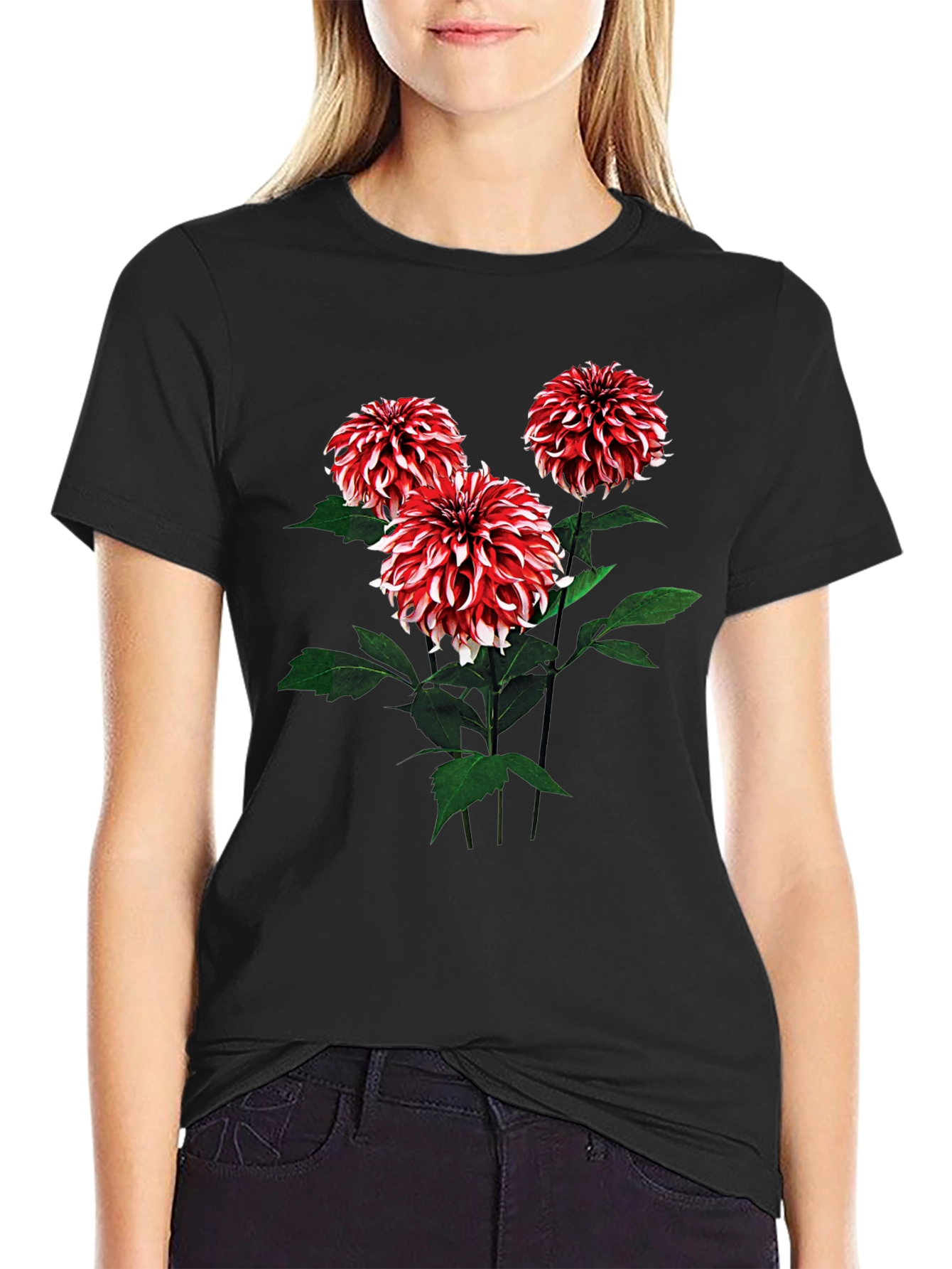 Floral T-Shirt with Dahlia Flower Print