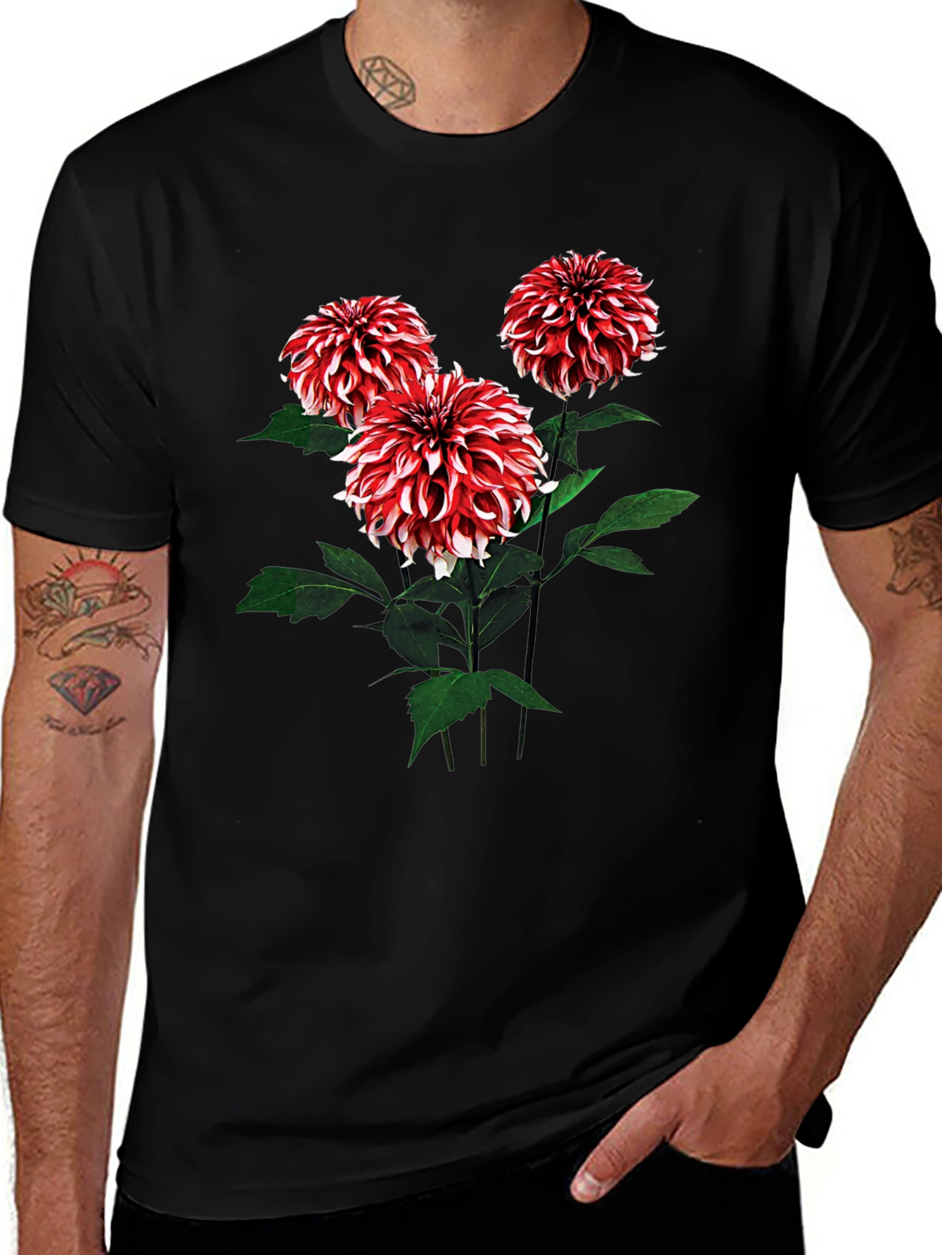 Floral T-Shirt with Dahlia Flower Print