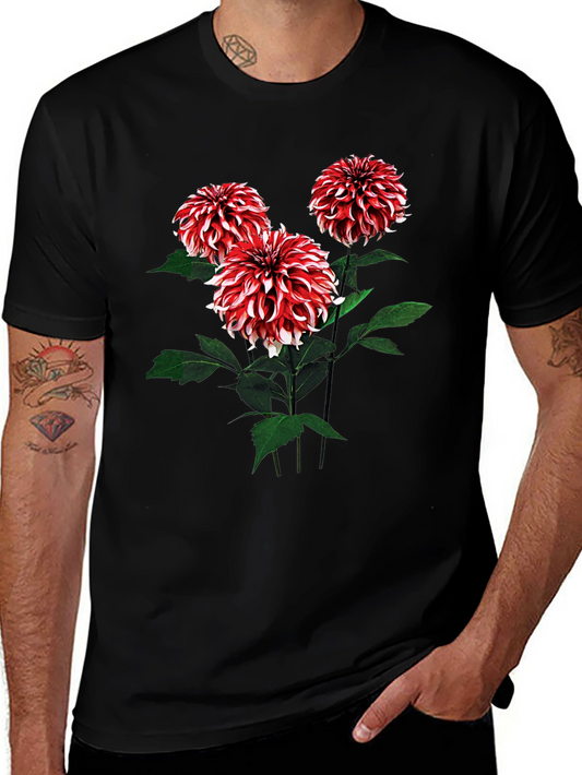 Floral T-Shirt with Dahlia Flower Print