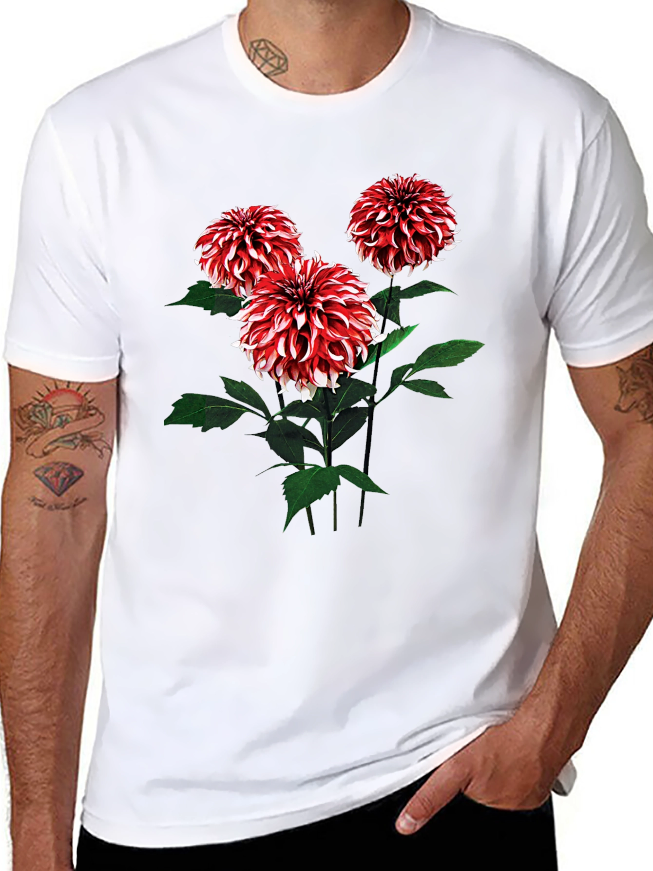 Floral T-Shirt with Dahlia Flower Print