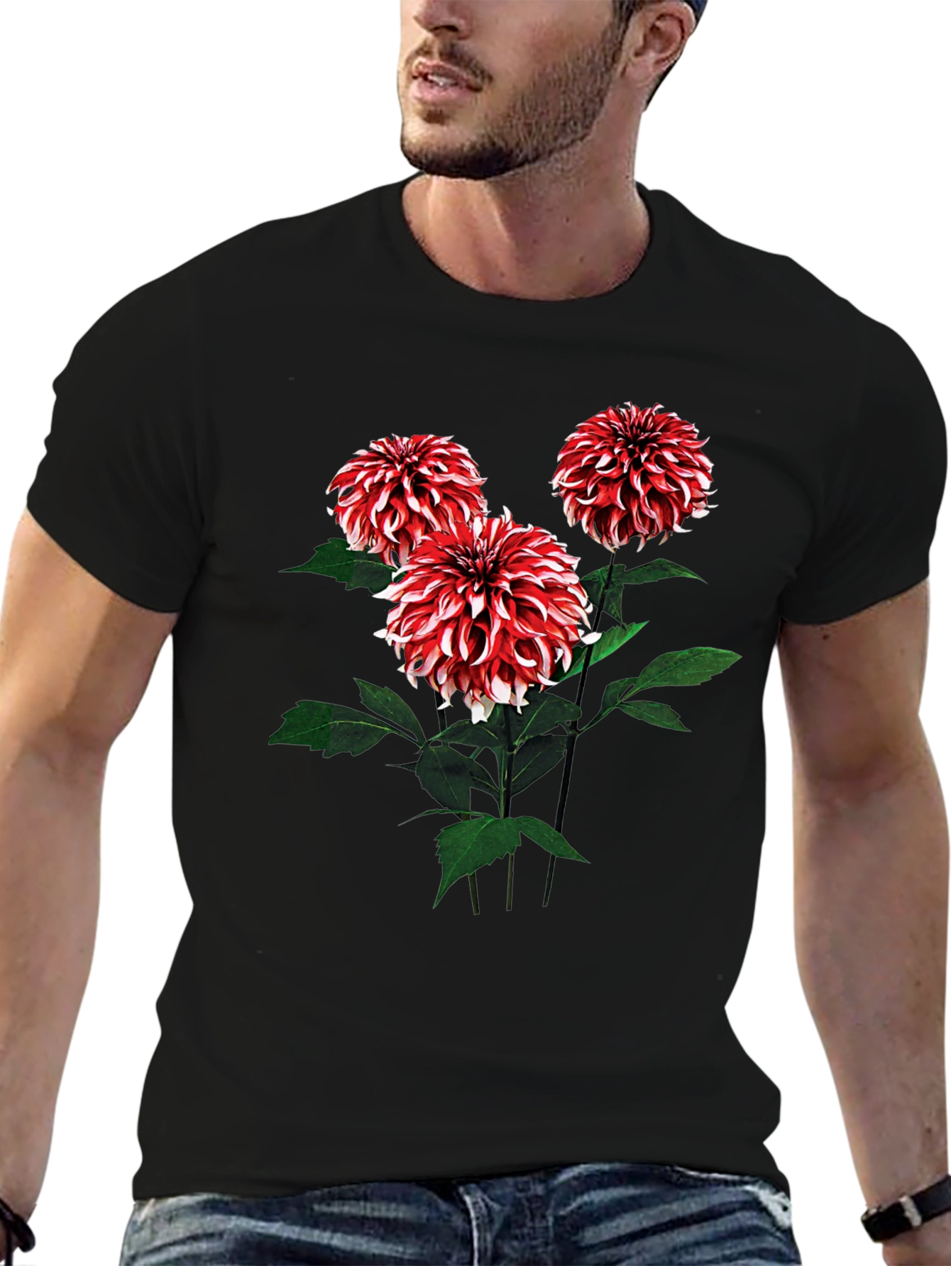 Floral T-Shirt with Dahlia Flower Print
