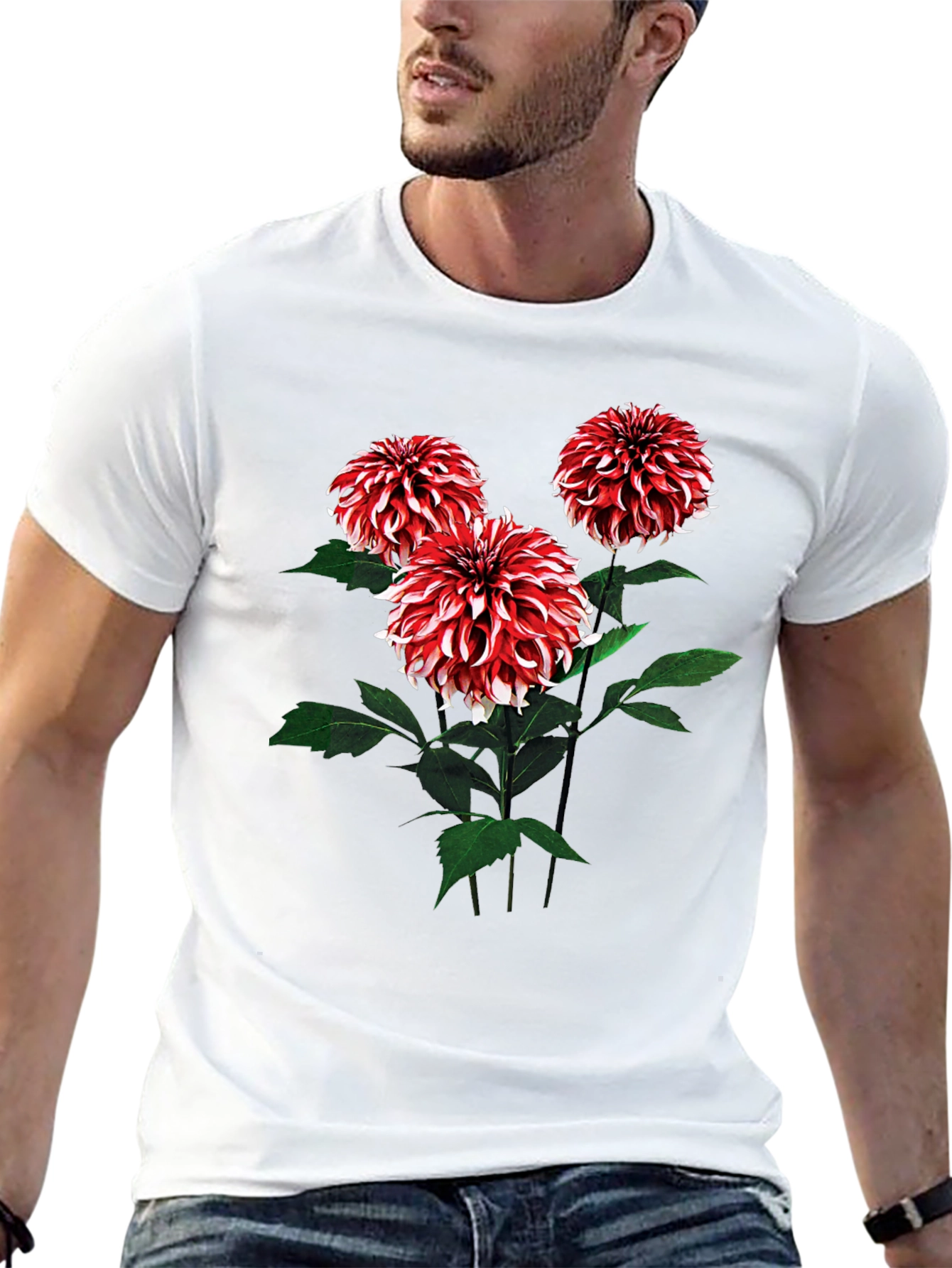 Floral T-Shirt with Dahlia Flower Print