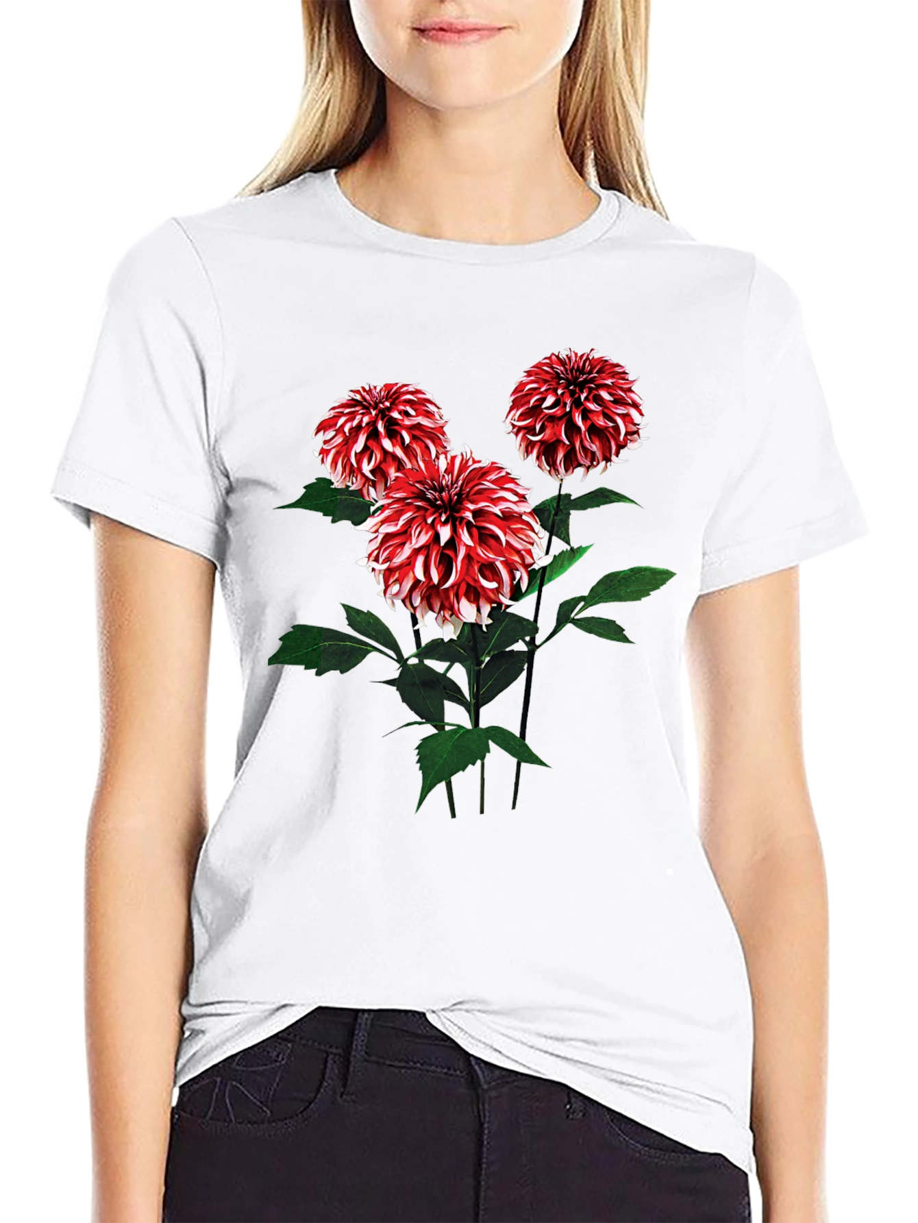 Floral T-Shirt with Dahlia Flower Print
