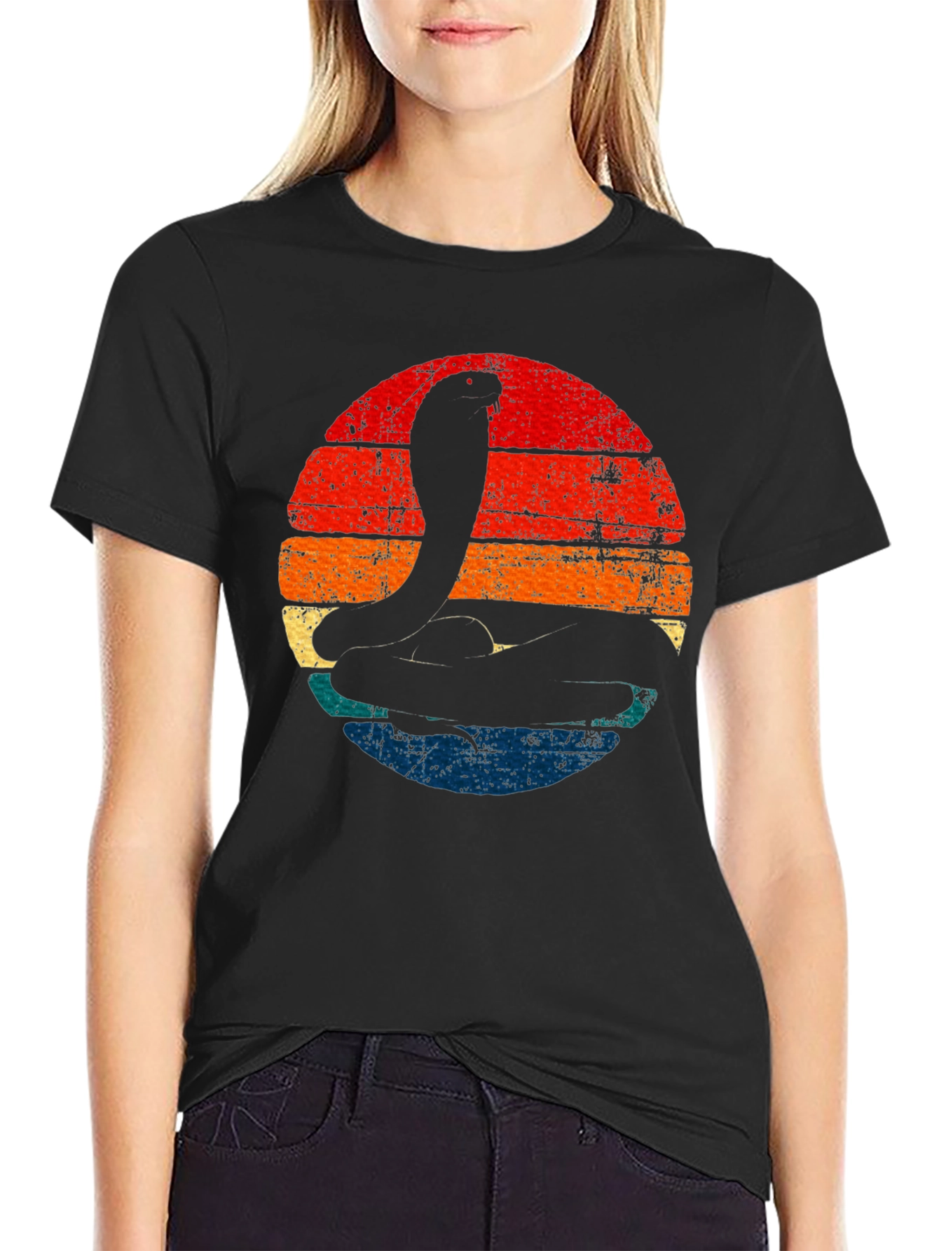 Retro Cobra Sunset Graphic Tee - Black
