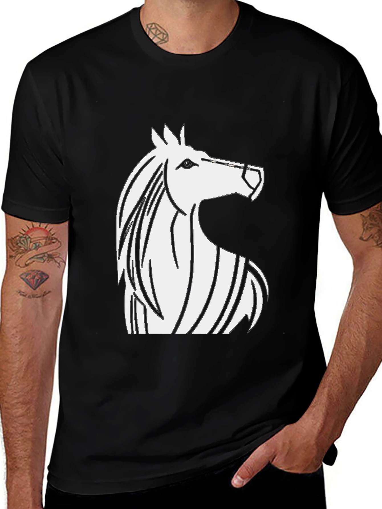 Horse Graphic Black T-Shirt - Stylish Mens Tee